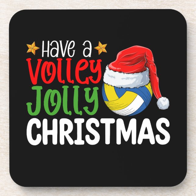 Have a Volley Jolly Christmas Volleyball Holiday Beverage Coaster (Front)