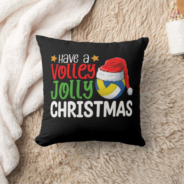 Have a Volley Jolly Christmas Volleyball Holiday Throw Pillow (Blanket)