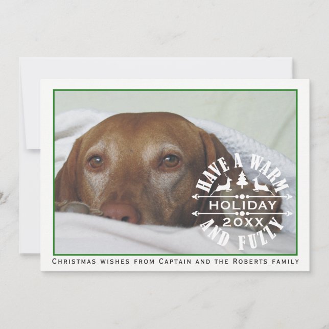 Have a warm holiday green dog pet Christmas photo Card (Front)