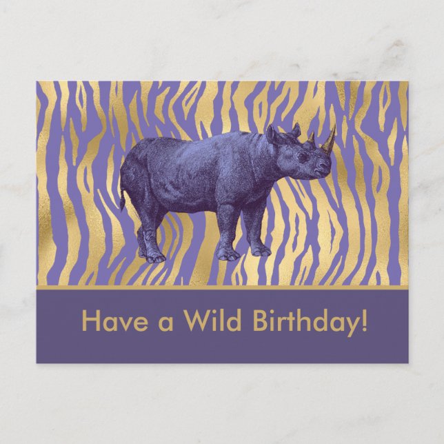 Have a Wild Birthday Purple Rhinoceros Postcard (Front)
