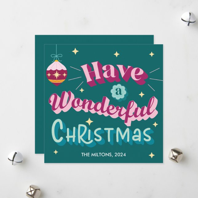 Have A Wonderful Christmas Cute Retro Holiday Card (Front/Back In Situ)