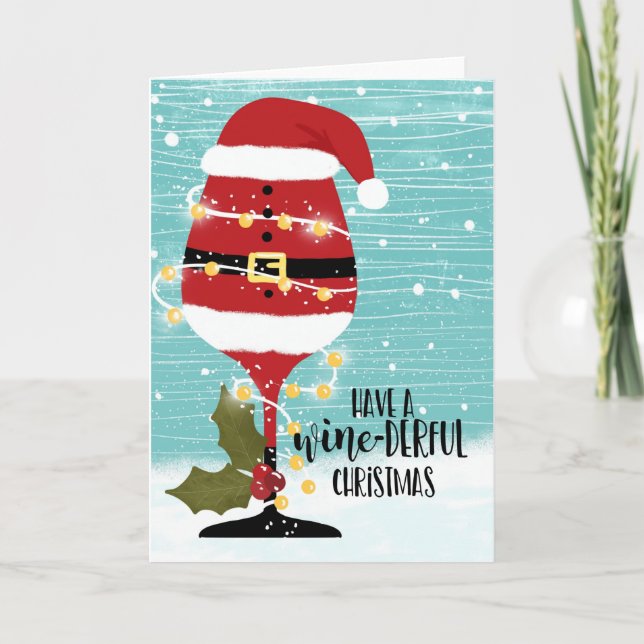 have a wonderful christmas wine-derful funny wine card (Front)