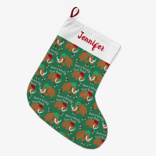 Have a Woolly Cool Yule Woolly Mammoh Patterned Large Christmas Stocking