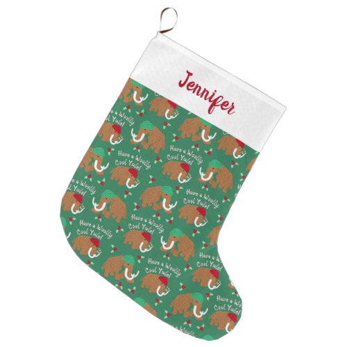 Have a Woolly Cool Yule Woolly Mammoh Patterned Large Christmas Stocking