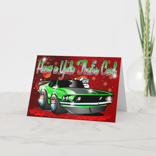 Have a Yule Thats Cool - Pony Car Santa Xmas Holiday Card (Front)