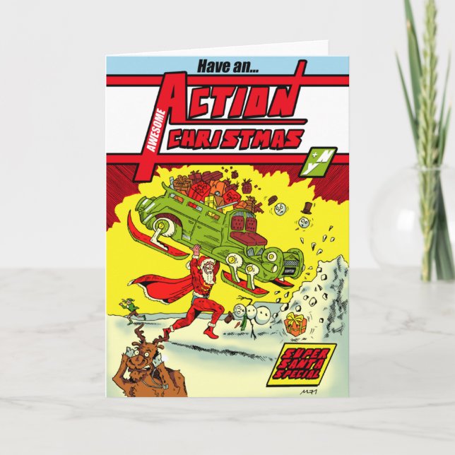 Have an Action Christmas! Superheroic Christmas Ca Holiday Card (Front)