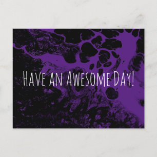 Have an Awesome Day! Black Marble on Purple Postcard