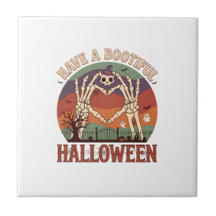 Have Bootiful Halloween Skeleton Hands Cat Skull W Ceramic Tile