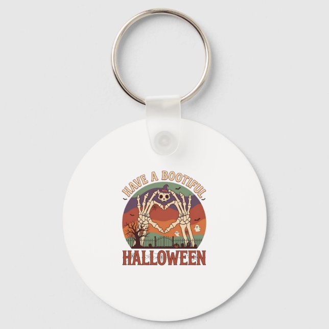Have Bootiful Halloween Skeleton Hands Cat Skull W Keychain (Front)