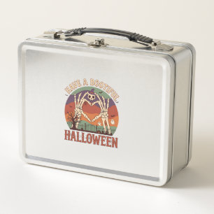 Have Bootiful Halloween Skeleton Hands Cat Skull W Metal Lunch Box