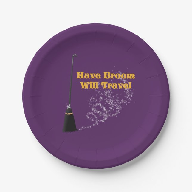 Have Broom Will Travel Halloween Paper Plates (Front)
