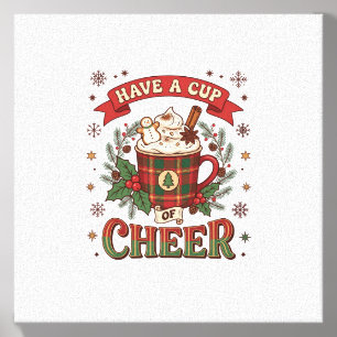 Have Cup Cheer Christmas Plaid Mug Hot Cocoa Snowm Canvas Photo Tile