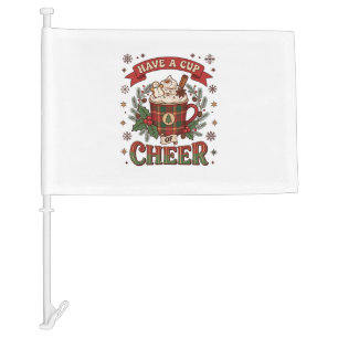 Have Cup Cheer Christmas Plaid Mug Hot Cocoa Snowm Car Flag
