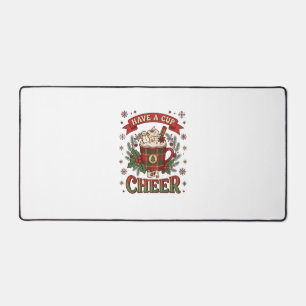Have Cup Cheer Christmas Plaid Mug Hot Cocoa Snowm Desk Mat
