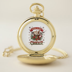 Have Cup Cheer Christmas Plaid Mug Hot Cocoa Snowm Pocket Watch