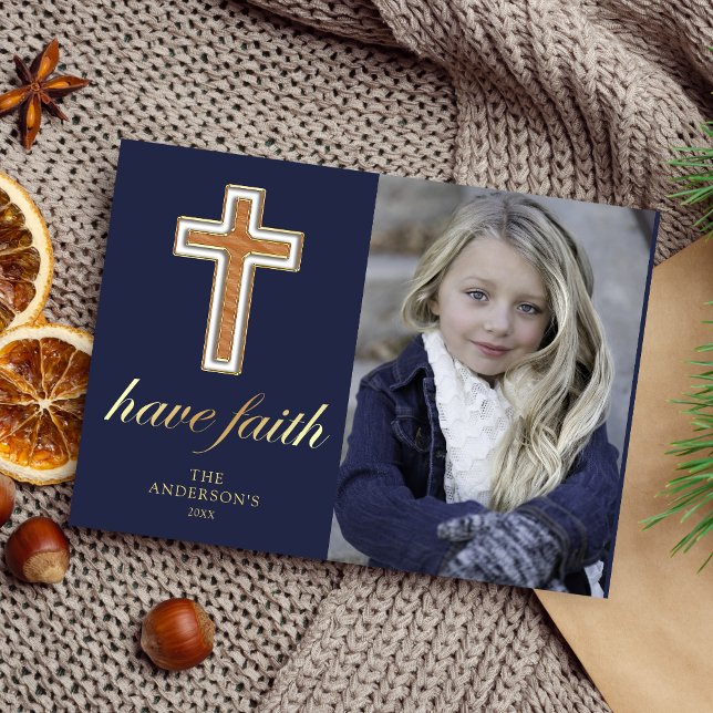 Have Faith | Religious Cross Christmas Photo Holiday Card (Creator Uploaded)