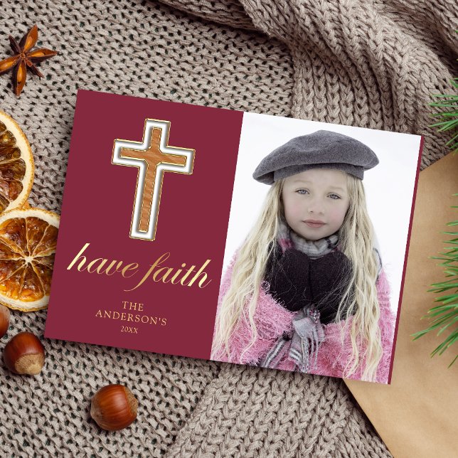 Have Faith | Religious Cross Christmas Photo Holiday Card (Creator Uploaded)