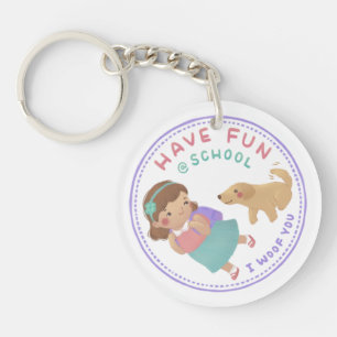 Have Fun at School Girl and Puppy Keychain