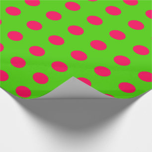 Have Fun Christmas Pink Polka Dots on Green Wrapping Paper