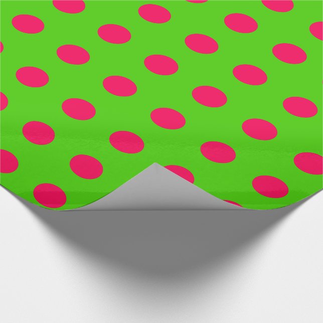 Have Fun Christmas Pink Polka Dots on Green Wrapping Paper (Corner)