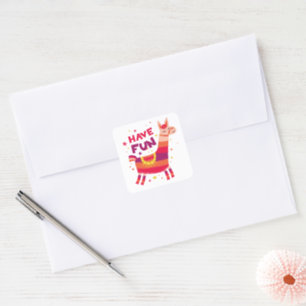 Have Fun Llama Boho Fiesta Animal Square Sticker