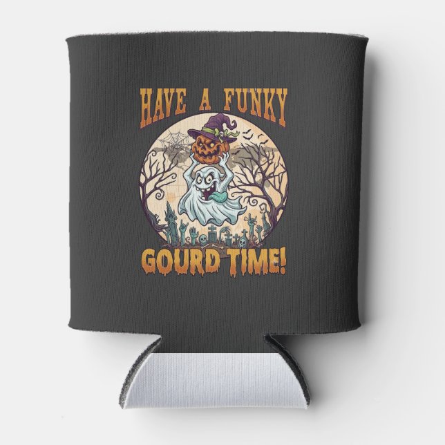 Have Funky Gourd Time Ghost Pumpkin Graveyard Can Cooler (Front)