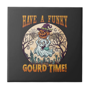 Have Funky Gourd Time Ghost Pumpkin Graveyard Ceramic Tile