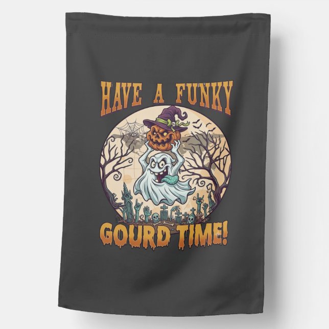 Have Funky Gourd Time Ghost Pumpkin Graveyard House Flag (Front)