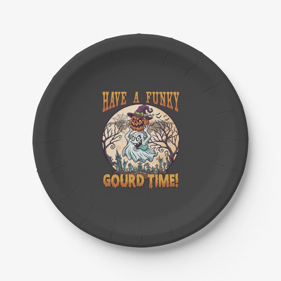 Have Funky Gourd Time Ghost Pumpkin Graveyard Paper Plates