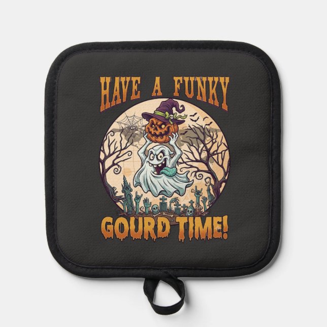 Have Funky Gourd Time Ghost Pumpkin Graveyard Pot Holder (Front)