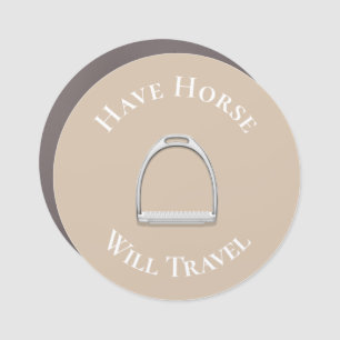 "Have Horse Will Travel" English Stirrup Beige Car Magnet