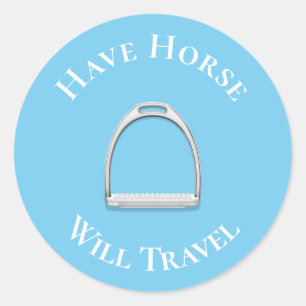 "Have Horse Will Travel" English Stirrup Blue Classic Round Sticker