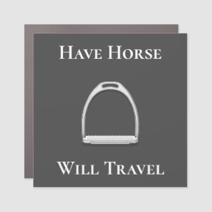 "Have Horse Will Travel" English Stirrup Dark Gray Car Magnet