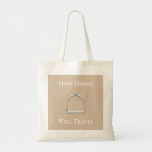 "Have Horse Will Travel" Stirrup Iron on Beige Tote Bag
