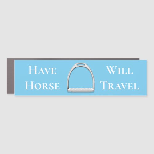 Have Horse Will Travel Stirrup Iron on Blue Car Magnet