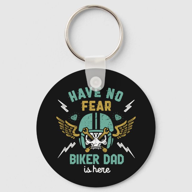 Have No Fear Biker Dad Is Here Funny Biking Father Keychain (Front)