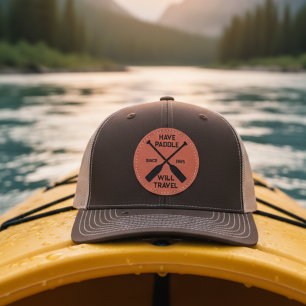 Have Paddle Will Travel Canoeing Kayaking Club Leather Patch Hat