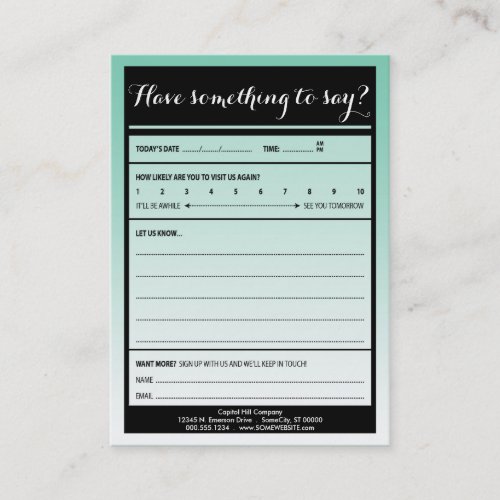 have something to say comment card with logo