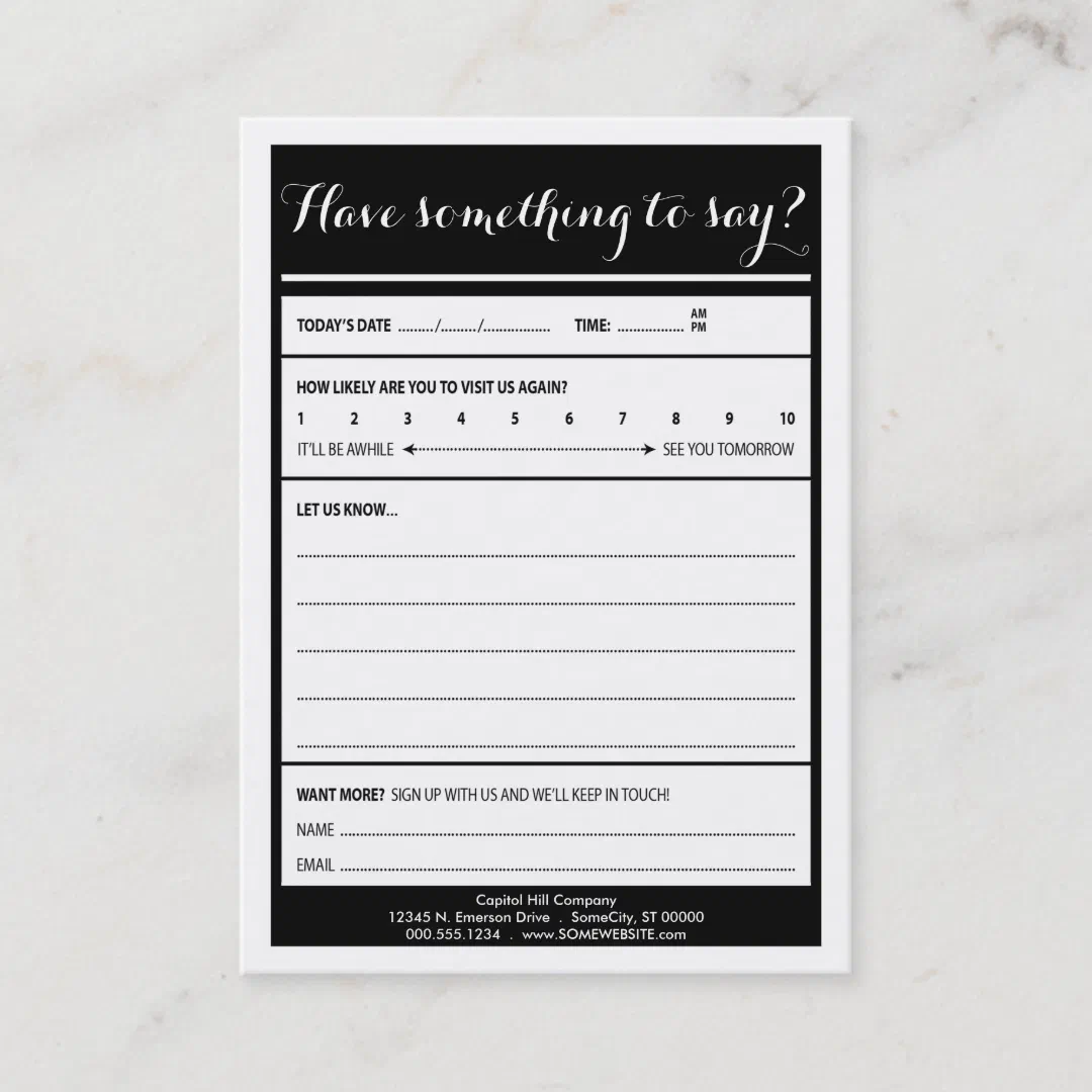 have something to say logo comment card
