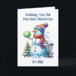 Have the Merriest Christmas by Par | Disc Golf Card<br><div class="desc">Have the merriest Christmas by par holiday card. Disc golf themed art. Cute watercolor cartoon snowman in Santa hat next to a disc golf basket in the snow next to a Christmas tree.</div>