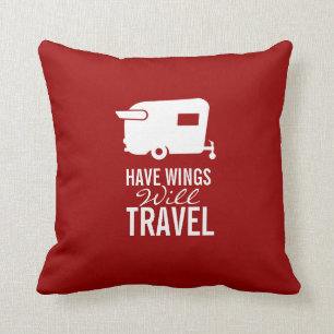 Have Wings Will Travel - Shasta Camper Trailer Throw Pillow