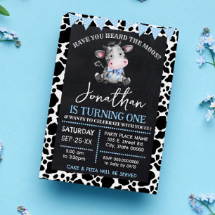 Have You Heard Moos Blue Cow Farm Birthday Invitation