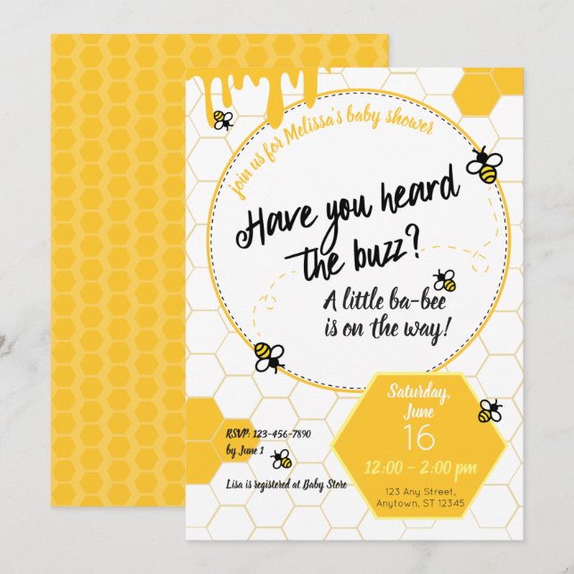 Have you heard the Buzz? Baby Shower Bee Theme Invitation (Front/Back)
