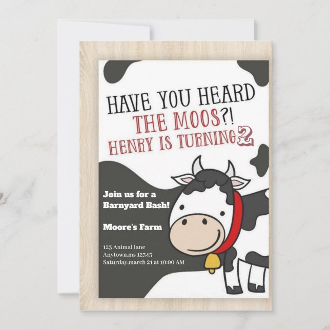  Have You Heard The Moos Cow Boy 2nd Birthday Invi Invitation (Front)