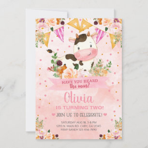 Have you heard the moos cow Girl Birthday Invite. Invitation