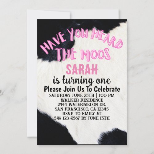 Have You Heard The Moos Girl Turning One Birthday Invitation