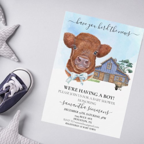 Have you Herd the News Boy Highland Cow Calf  Invitation