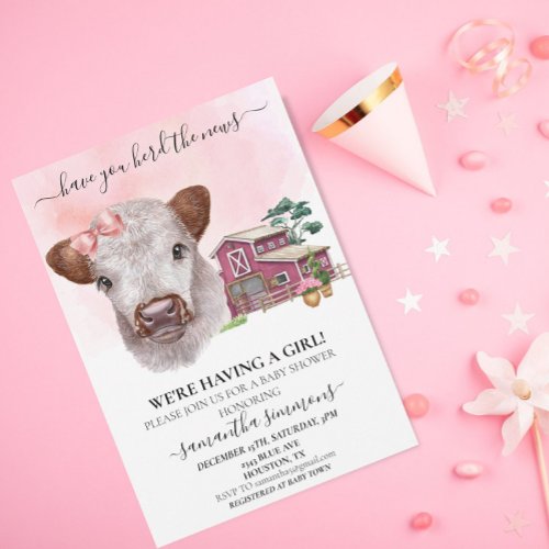 Have you Herd the News Girl Highland Cow Calf   Invitation