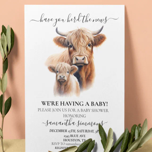 Have you Herd the News Highland Cow Baby Shower Invitation | Zazzle