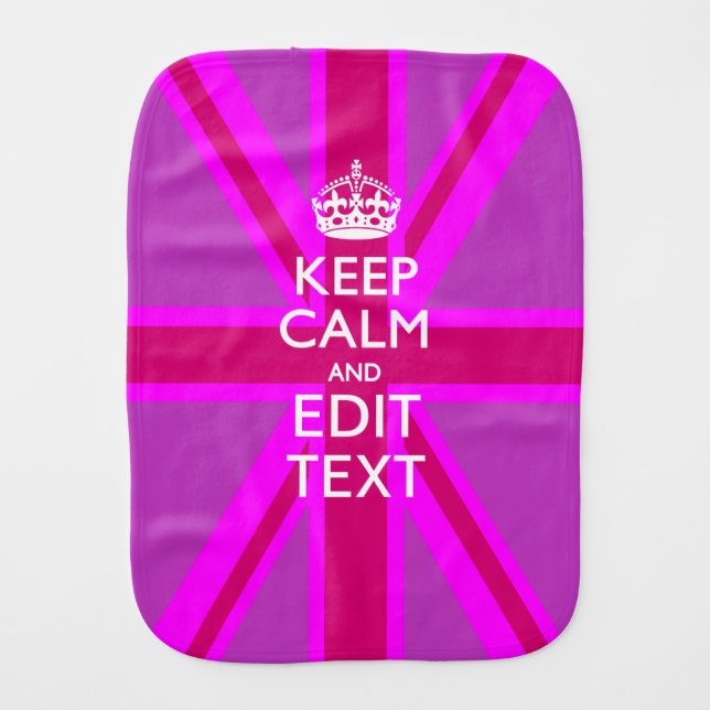 Have Your Keep Calm Text on Pink Union Jack Burp Cloth (Front)